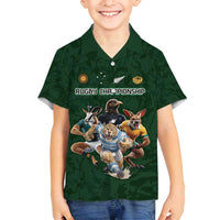 Custom Rugby Southern Hemisphere Family Matching Long Sleeve Bodycon Dress and Hawaiian Shirt Argentina AUNZ South Africa Mascot Green LT9 Son's Shirt Green - Polynesian Pride