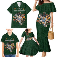 Custom Rugby Southern Hemisphere Family Matching Mermaid Dress and Hawaiian Shirt Argentina AUNZ South Africa Mascot Green LT9 - Polynesian Pride