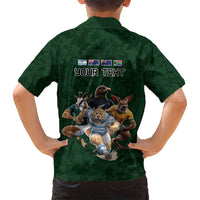 Custom Rugby Southern Hemisphere Family Matching Off Shoulder Maxi Dress and Hawaiian Shirt Argentina AUNZ South Africa Mascot Green LT9 - Polynesian Pride