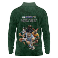 Custom Rugby Southern Hemisphere Long Sleeve Polo Shirt Argentina AUNZ South Africa Mascot Green - Polynesian Pride