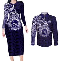 Tonga Queen Salote College 100th Years Couples Matching Long Sleeve Bodycon Dress and Long Sleeve Button Shirt Est 1926 Tongan Ngatu Tapa LT9 Blue - Polynesian Pride