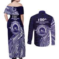 Tonga Queen Salote College 100th Years Couples Matching Off Shoulder Maxi Dress and Long Sleeve Button Shirt Est 1926 Tongan Ngatu Tapa LT9 - Polynesian Pride