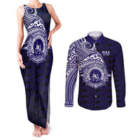 Tonga Queen Salote College 100th Years Couples Matching Tank Maxi Dress and Long Sleeve Button Shirt Est 1926 Tongan Ngatu Tapa LT9 Blue - Polynesian Pride