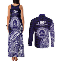 Tonga Queen Salote College 100th Years Couples Matching Tank Maxi Dress and Long Sleeve Button Shirt Est 1926 Tongan Ngatu Tapa LT9 - Polynesian Pride