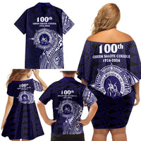 Tonga Queen Salote College 100th Years Family Matching Off Shoulder Short Dress and Hawaiian Shirt Est 1926 Tongan Ngatu Tapa LT9 - Polynesian Pride