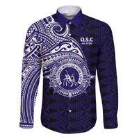 Tonga Queen Salote College 100th Years Family Matching Off Shoulder Short Dress and Hawaiian Shirt Est 1926 Tongan Ngatu Tapa LT9 Dad's Shirt - Long Sleeve Blue - Polynesian Pride