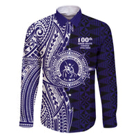Tonga Queen Salote College 100th Years Family Matching Off The Shoulder Long Sleeve Dress and Hawaiian Shirt Blue Tonga Kupesi Uniquely Pacific Art LT9 Dad's Shirt - Long Sleeve Blue - Polynesian Pride