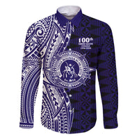 Tonga Queen Salote College 100th Years Family Matching Short Sleeve Bodycon Dress and Hawaiian Shirt Blue Tonga Kupesi Uniquely Pacific Art LT9 Dad's Shirt - Long Sleeve Blue - Polynesian Pride