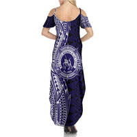 Tonga Queen Salote College 100th Years Family Matching Summer Maxi Dress and Hawaiian Shirt Blue Tonga Kupesi Uniquely Pacific Art LT9 - Polynesian Pride