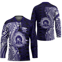 Tonga Queen Salote College 100th Years Hockey Jersey Blue Tonga Kupesi Uniquely Pacific Art - Polynesian Pride