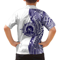Tonga Queen Salote College 100th Years Family Matching Off Shoulder Maxi Dress and Hawaiian Shirt White Tonga Kupesi Uniquely Pacific Art LT9 - Polynesian Pride