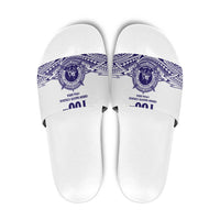 Tonga Queen Salote College 100th Years Slide Sandals White Tonga Kupesi Uniquely Pacific Art - Polynesian Pride