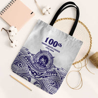 Tonga Queen Salote College 100th Years Tote Bag White Tonga Kupesi Uniquely Pacific Art LT9 Black Strap One Size White - Polynesian Pride