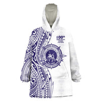 Tonga Queen Salote College 100th Years Wearable Blanket Hoodie White Tonga Kupesi Uniquely Pacific Art LT9 One Size White - Polynesian Pride
