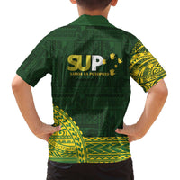 Samoa SUP Family Matching Off The Shoulder Long Sleeve Dress and Hawaiian Shirt Samoan Motif Patterns - Polynesian Pride
