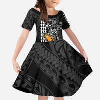 Aloha Spirit Ikaika Warrior Helmet Family Matching Off The Shoulder Long Sleeve Dress and Hawaiian Shirt LT9 Daughter's Dress Black - Polynesian Pride