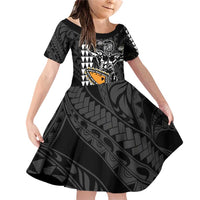 Aloha Spirit Ikaika Warrior Helmet Family Matching Off Shoulder Short Dress and Hawaiian Shirt LT9 Daughter's Dress Black - Polynesian Pride