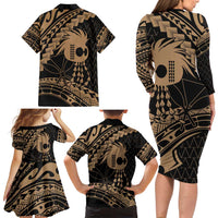 Ikaika Hawaiian Mythic Koa Tribal Warrior Family Matching Long Sleeve Bodycon Dress and Hawaiian Shirt LT9 - Polynesian Pride