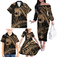 Ikaika Hawaiian Mythic Koa Tribal Warrior Family Matching Off The Shoulder Long Sleeve Dress and Hawaiian Shirt LT9 - Polynesian Pride