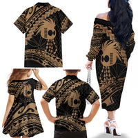 Ikaika Hawaiian Mythic Koa Tribal Warrior Family Matching Off The Shoulder Long Sleeve Dress and Hawaiian Shirt LT9 - Polynesian Pride