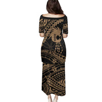 Ikaika Hawaiian Mythic Koa Tribal Warrior Family Matching Puletasi and Hawaiian Shirt