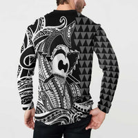 Koa Ikaika Warrior Helmet with Shark Button Sweatshirt Black Kakau Style