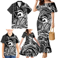Koa Ikaika Warrior Helmet with Shark Family Matching Mermaid Dress and Hawaiian Shirt Black Kakau Style LT9 - Polynesian Pride