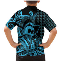 Koa Ikaika Warrior Helmet with Shark Family Matching Mermaid Dress and Hawaiian Shirt Blue Kakau Style LT9 - Polynesian Pride