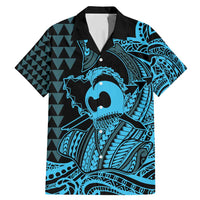Koa Ikaika Warrior Helmet with Shark Family Matching Mermaid Dress and Hawaiian Shirt Blue Kakau Style LT9 Dad's Shirt - Short Sleeve Blue - Polynesian Pride