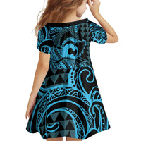 Koa Ikaika Warrior Helmet with Shark Family Matching Off Shoulder Maxi Dress and Hawaiian Shirt Blue Kakau Style