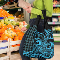 Koa Ikaika Warrior Helmet with Shark Grocery Bag Blue Kakau Style