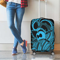 Koa Ikaika Warrior Helmet with Shark Luggage Cover Blue Kakau Style LT9 - Polynesian Pride
