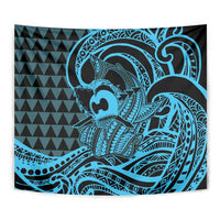 Koa Ikaika Warrior Helmet with Shark Tapestry Blue Kakau Style
