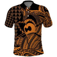 Koa Ikaika Warrior Helmet with Shark Polo Shirt Gold Kakau Style