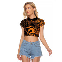 Koa Ikaika Warrior Helmet with Shark Raglan Cropped T Shirt Gold Kakau Style