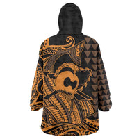 Koa Ikaika Warrior Helmet with Shark Wearable Blanket Hoodie Gold Kakau Style