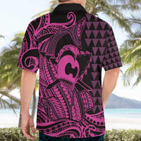 Koa Ikaika Warrior Helmet with Shark Hawaiian Shirt Pink Kakau Style LT9 - Polynesian Pride