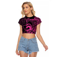 Koa Ikaika Warrior Helmet with Shark Raglan Cropped T Shirt Pink Kakau Style