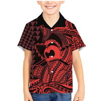 Koa Ikaika Warrior Helmet with Shark Family Matching Mermaid Dress and Hawaiian Shirt Red Kakau Style LT9 Son's Shirt Red - Polynesian Pride