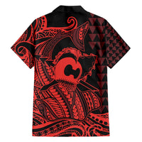 Koa Ikaika Warrior Helmet with Shark Family Matching Off The Shoulder Long Sleeve Dress and Hawaiian Shirt Red Kakau Style LT9 - Polynesian Pride