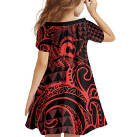 Koa Ikaika Warrior Helmet with Shark Family Matching Off Shoulder Short Dress and Hawaiian Shirt Red Kakau Style LT9 - Polynesian Pride