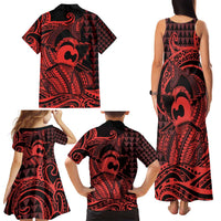 Koa Ikaika Warrior Helmet with Shark Family Matching Tank Maxi Dress and Hawaiian Shirt Red Kakau Style LT9 - Polynesian Pride