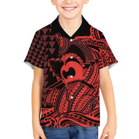 Koa Ikaika Warrior Helmet with Shark Hawaiian Shirt Red Kakau Style
