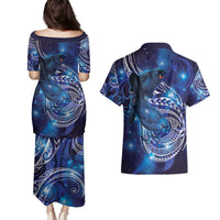 North Island Kokako and South Island Kokako Couples Matching Puletasi and Hawaiian Shirt New Zealand Native Bird with Galaxy Vibe