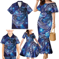 North Island Kokako and South Island Kokako Family Matching Mermaid Dress and Hawaiian Shirt New Zealand Native Bird with Galaxy Vibe LT9 - Polynesian Pride