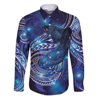 North Island Kokako and South Island Kokako Family Matching Mermaid Dress and Hawaiian Shirt New Zealand Native Bird with Galaxy Vibe LT9 Dad's Shirt - Long Sleeve Galaxy - Polynesian Pride