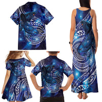 North Island Kokako and South Island Kokako Family Matching Tank Maxi Dress and Hawaiian Shirt New Zealand Native Bird with Galaxy Vibe LT9 - Polynesian Pride