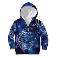North Island Kokako and South Island Kokako Kid Hoodie New Zealand Native Bird with Galaxy Vibe LT9 Zip Hoodie Galaxy - Polynesian Pride