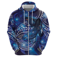 North Island Kokako and South Island Kokako Zip Hoodie New Zealand Native Bird with Galaxy Vibe LT9 - Polynesian Pride