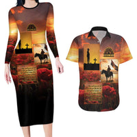 ANZAC Day Film Reel Lest We Forget Couples Matching Long Sleeve Bodycon Dress and Hawaiian Shirt Australia NZ Memorial LT9 Red - Polynesian Pride